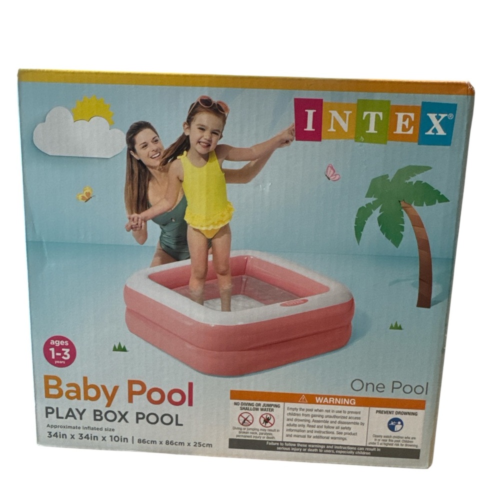 Intex Pool Play Box Pool Green Soft Inflatable Floor Comfort 1-3‎ yrs 34”x34”10”
